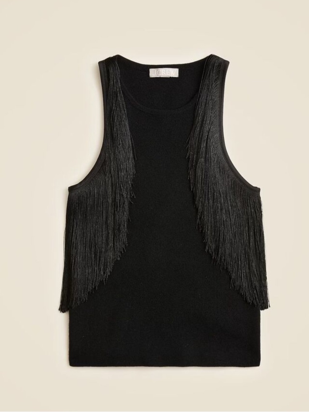 J. Crew Black Fringe-Trim cashmere tank